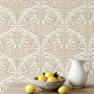 Boho Tropical Leaf Wallpaper, Peel and Stick or Prepasted Beige Botanical Wall Art for Bedroom, Nursery, Kitchen or Entryway