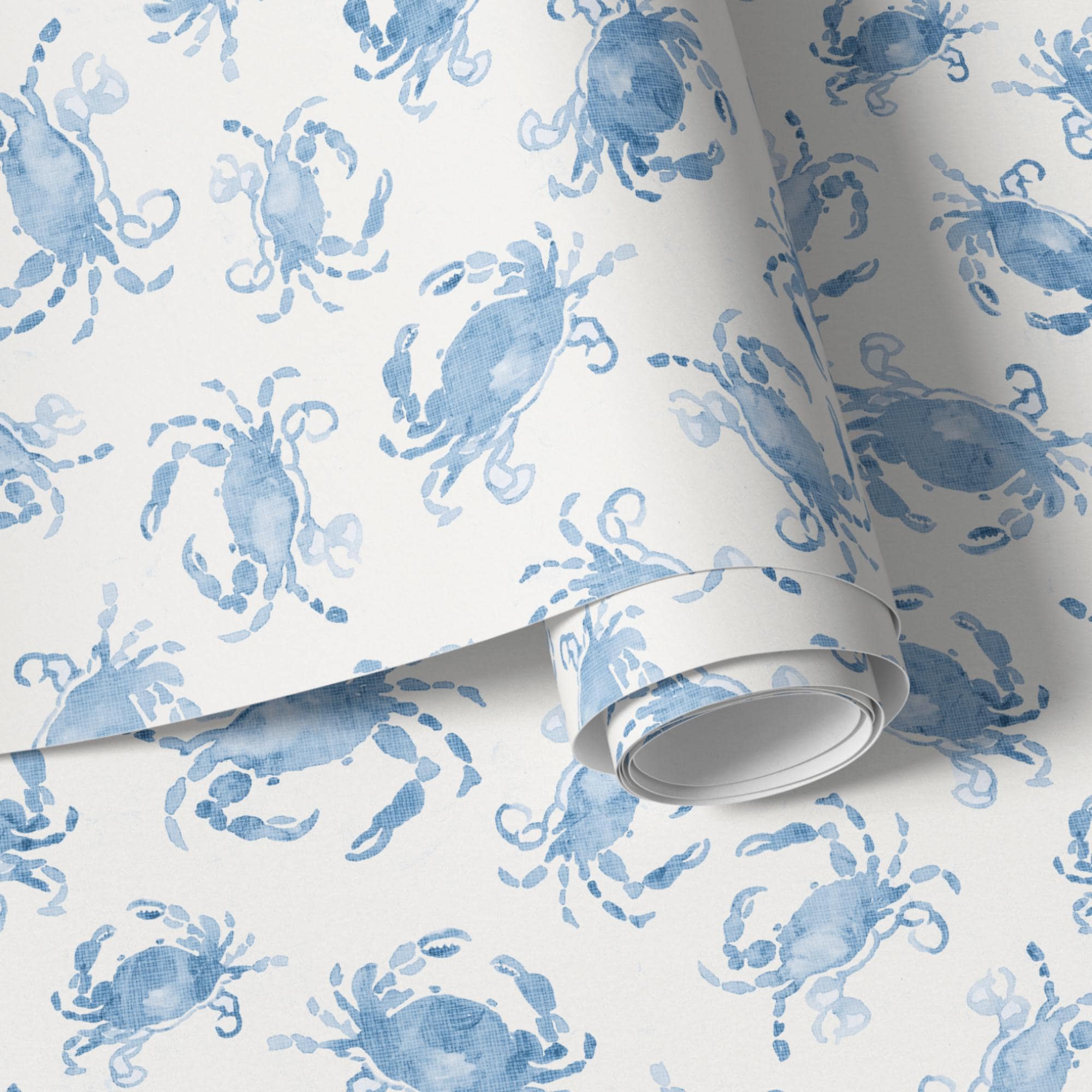 Coastal Blue Crab Removable Wallpaper Peel and Stick or Pre pasted Wallpaper Accent Wall Design Nursery Bedroom, Test Swatch Design Choice