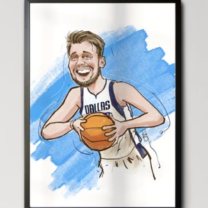 Luka Doncic / Dallas Mavericks Retrato Impresión mural / Caricatura Imprimir Arte mural / NBA Baloncesto