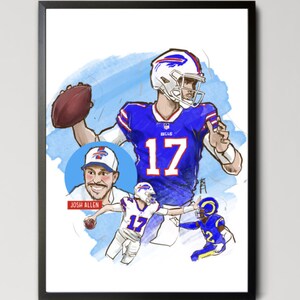Retrato de Josh Allen / Arte mural de impresión de caricatura / NFL Football / Buffalo Bills / Recuerdos deportivos