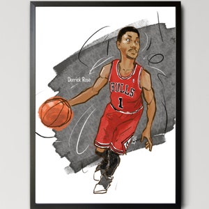 Derrick Rose, Chicago Bulls Retrato Impresión mural / Caricatura Imprimir Arte mural / NBA Baloncesto / recuerdos deportivos