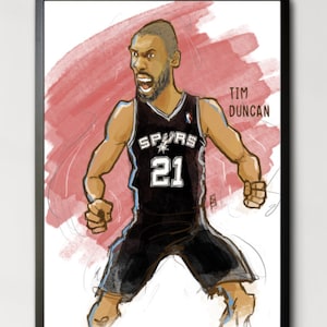 Tim Duncan, San Antonio Spurs Portrait Wall Print / Caricature Print Wall Art/ NBA Basketball/sports memorabilia