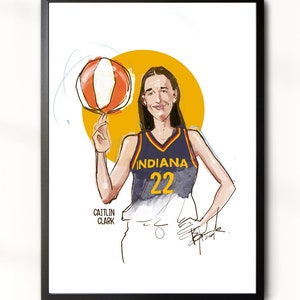 Retrato de Caitlin Clark/ Impresión de caricatura/ Superestrella de baloncesto de la WNBA/ Baloncesto femenino de Iowa/ Fiebre de Indiana/Recuerdos deportivos