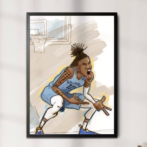 Ja Morant / Memphis Grizzlies Retrato Impresión de pared / Caricatura Imprimir Arte de pared / NBA Baloncesto / recuerdos deportivos
