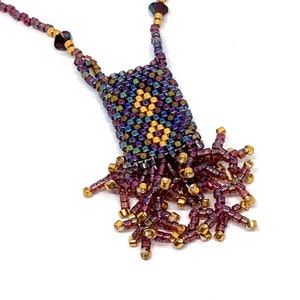 Mini Pouch with Branch Fringe, Amulet Pouch, Reversible Necklace, Handed Beaded Pouch, Beaded Cord Necklace, Peyote Stitch