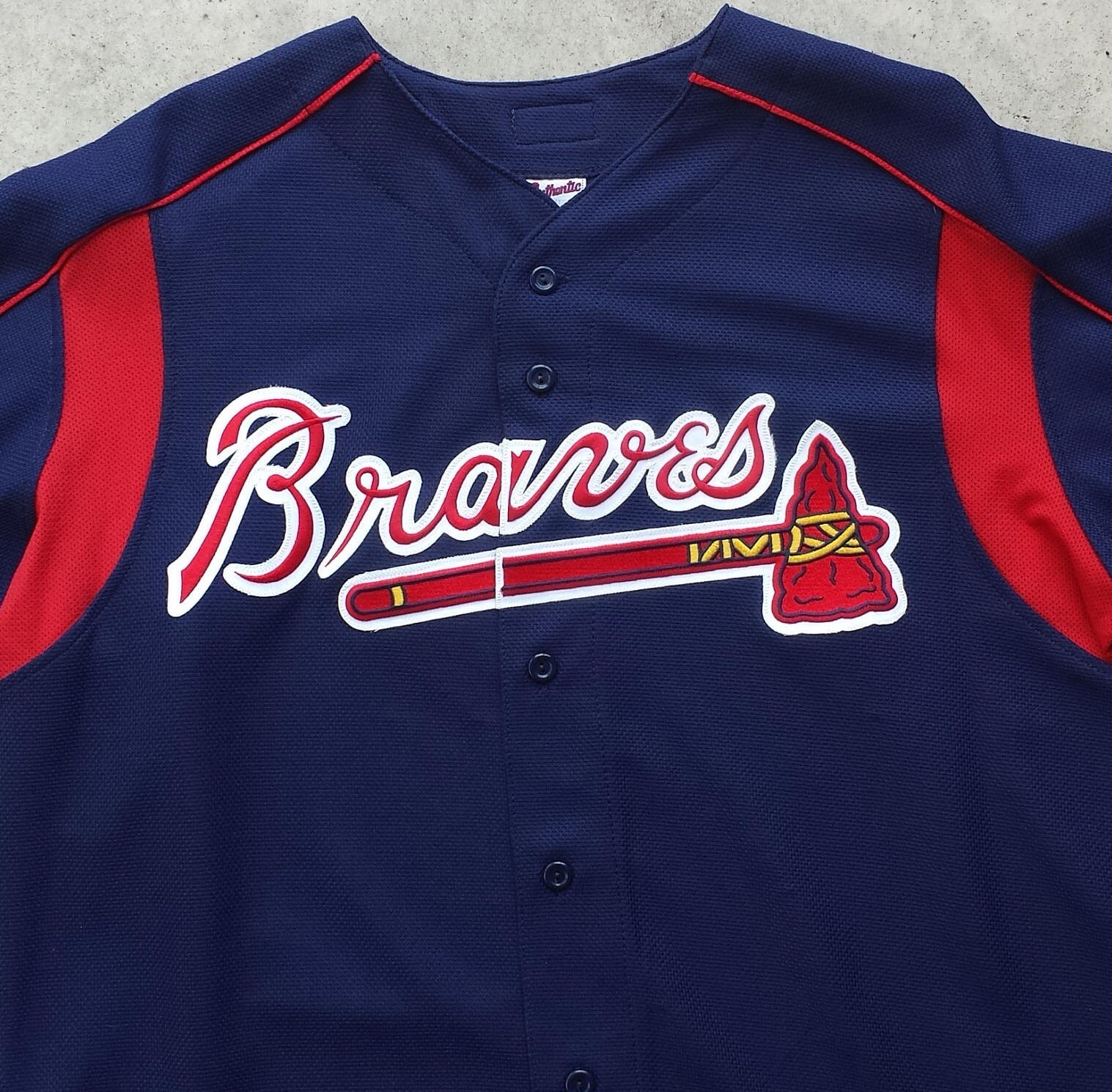 Atlanta Braves Jersey Baseball Shirt Majestic Navy Blue Polyester Mens Size  XL