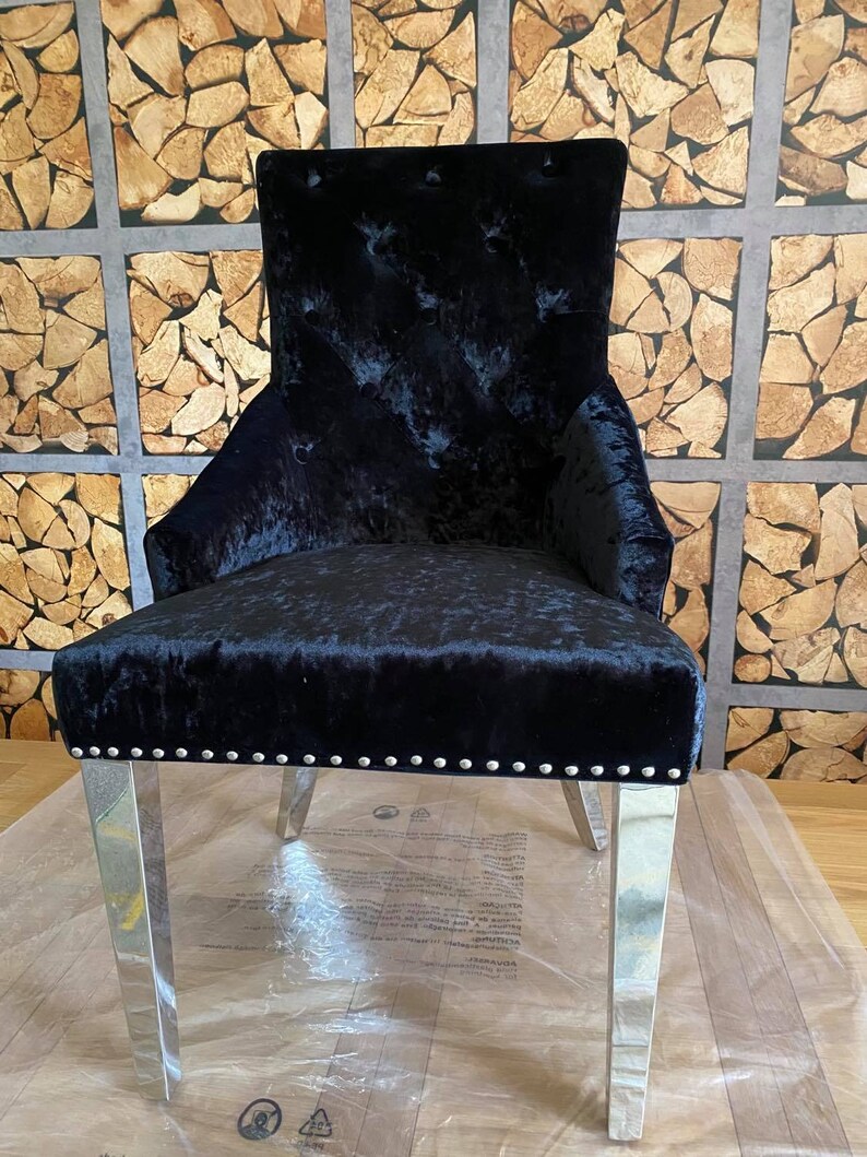 Black Velvet Dining Chair With Chrome Leg With knocker Etsy
