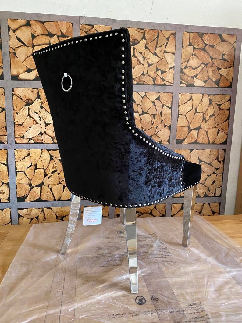 Black Velvet Dining Chair With Chrome Leg With knocker Etsy