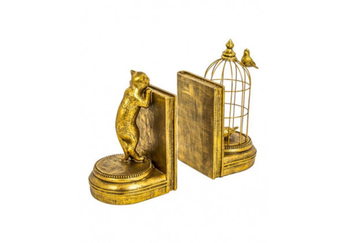 Cat &Bird Bookends en acabado oro antiguo Etsy