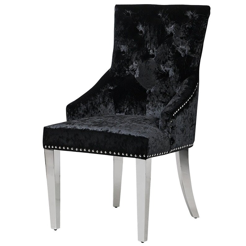 Black Velvet Dining Chair With Chrome Leg With knocker Etsy