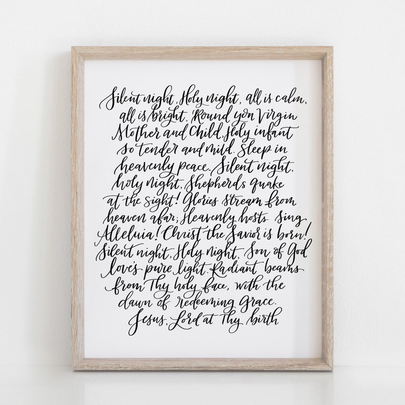 Silent Night - Hand Lettered Lyrics - Calligraphy Art Print - Christmas ...