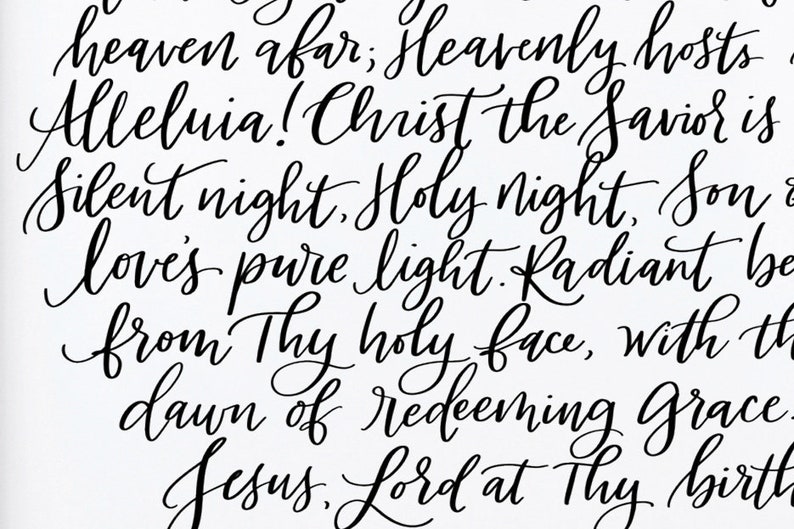 Silent Night Hand Lettered Lyrics Calligraphy Art Print Etsy