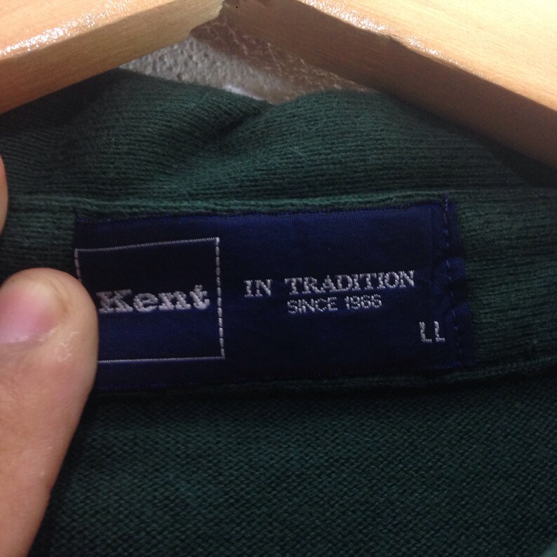 Vintage 1899 KENT Long Sleeve Polos Button Green Colour LL Size #B1 Rare !