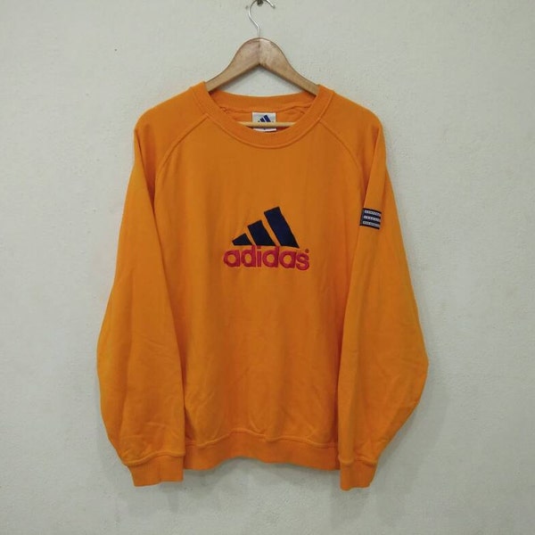 Rare!! Adidas Sweatshirt Big Logo Embroidery crewneck  Orange Color shirt Hip Hop Swag Size L #A1