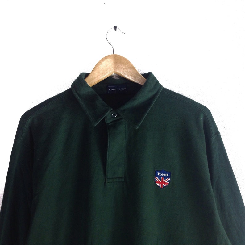 Vintage 1899 KENT Long Sleeve Polos Button Green Colour LL Size #B1 Rare !
