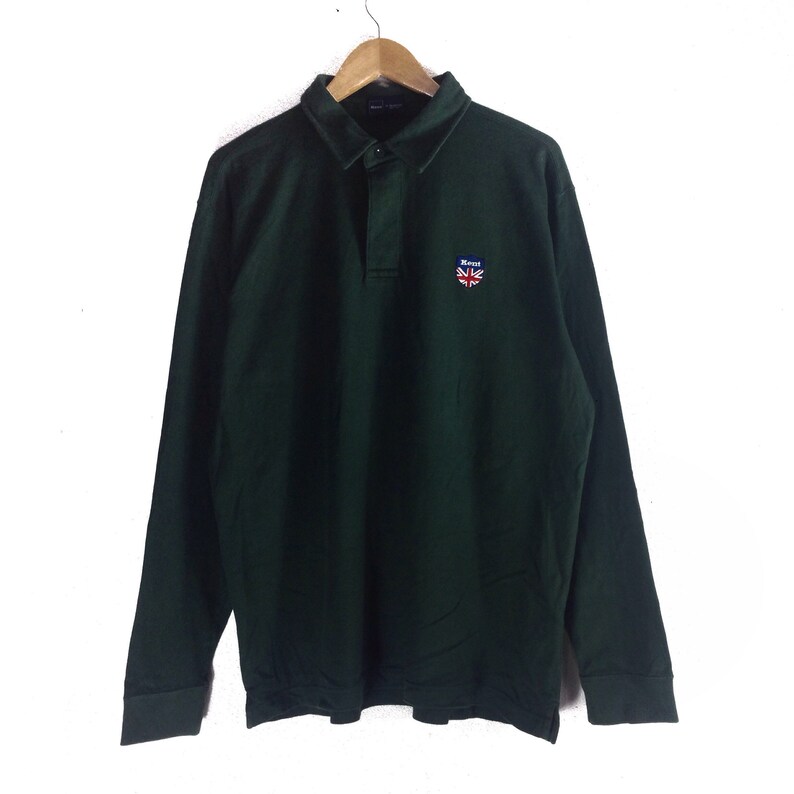 Vintage 1899 KENT Long Sleeve Polos Button Green Colour LL Size #B1 Rare !
