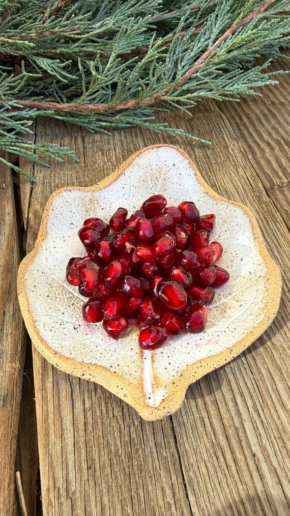 Handmade Ceramic Leaf Dish, Rustic White Stoneware, Hollyhock Design
