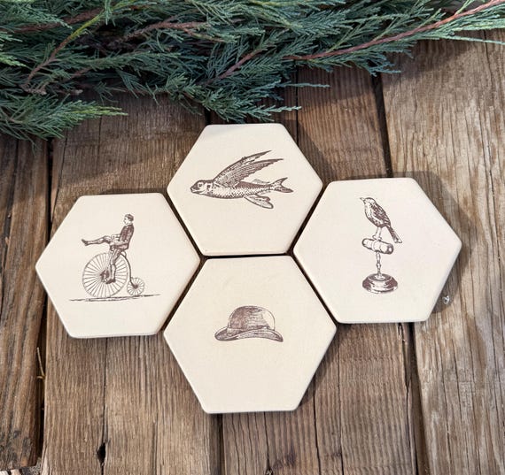 Ceramic Coaster Set of 4 Coasters with Cork Bottom