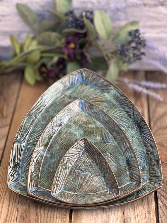 Ceramic Nesting Plate Set, Unique Ceramic Plates, Housewarming Plates, Wedding Gift Plates, Ceramic Textured Plates, Appetizer Plates