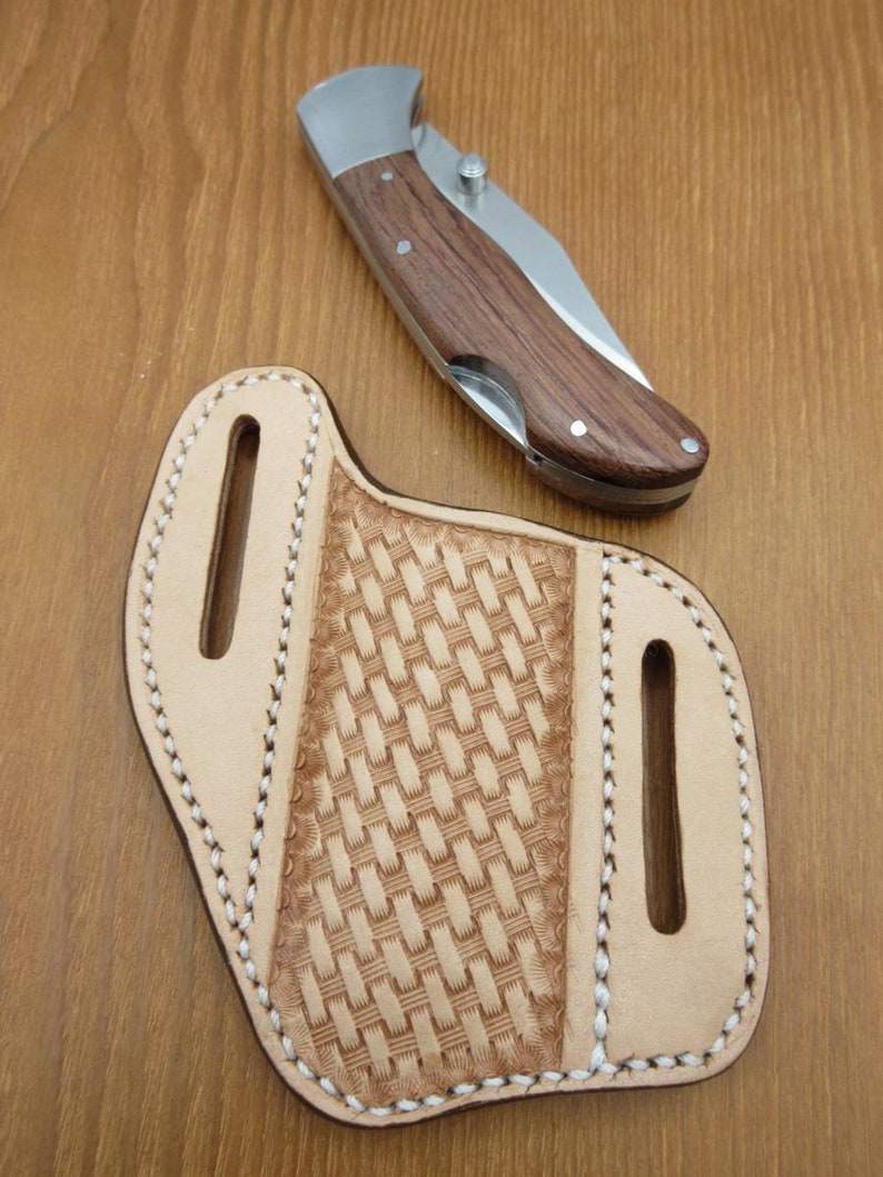 Pancake Knife Sheath Leather Hand Tooled Leather Genuine Etsy