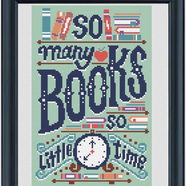 So Many Books pdf cross stitch pattern - DIGITAL DOWNLOAD