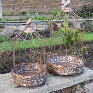 Set of 2 Round Birdcages in Vintage Copper Finish