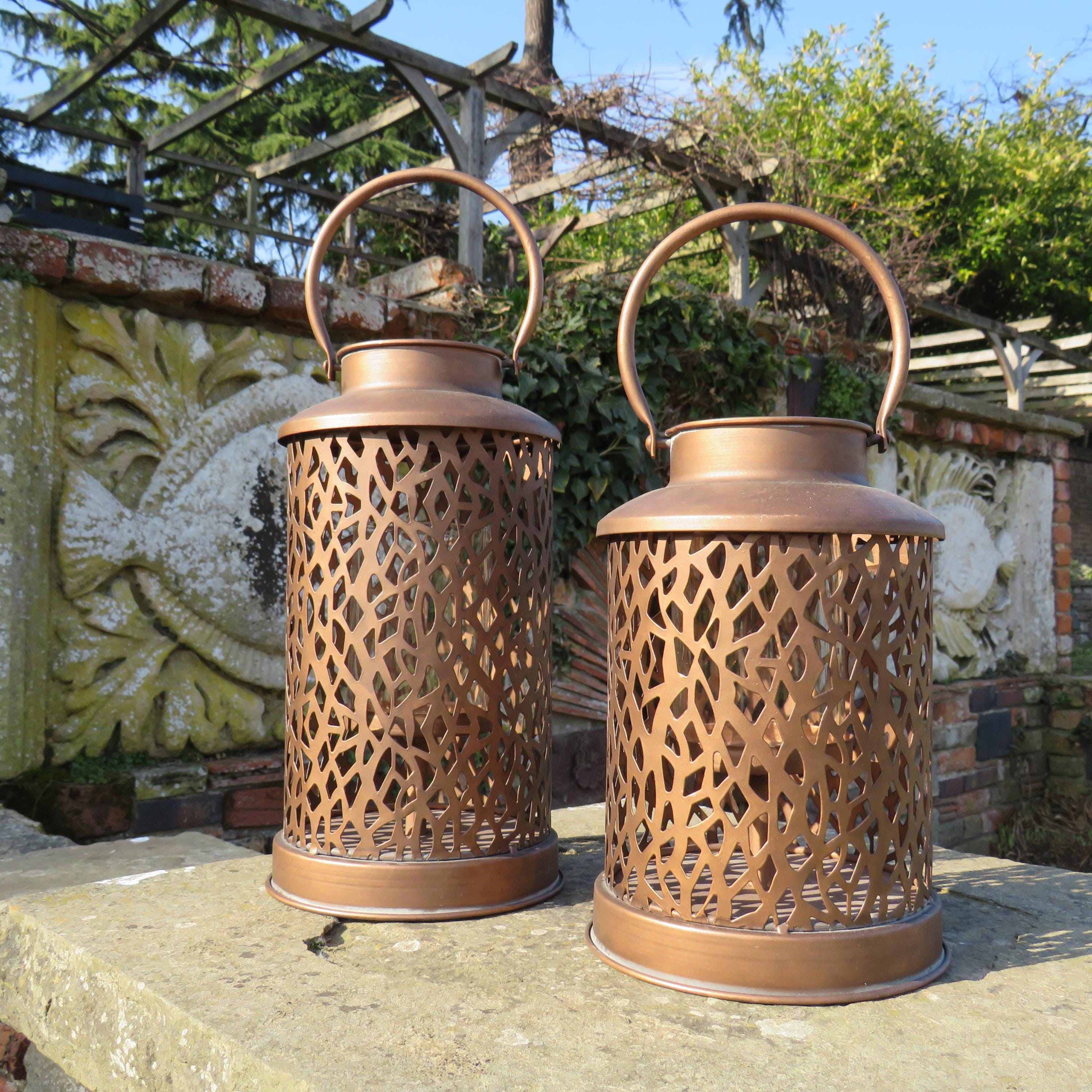 Set of Two Vintage Copper Finish Vintage Marrakesh Lanterns (with