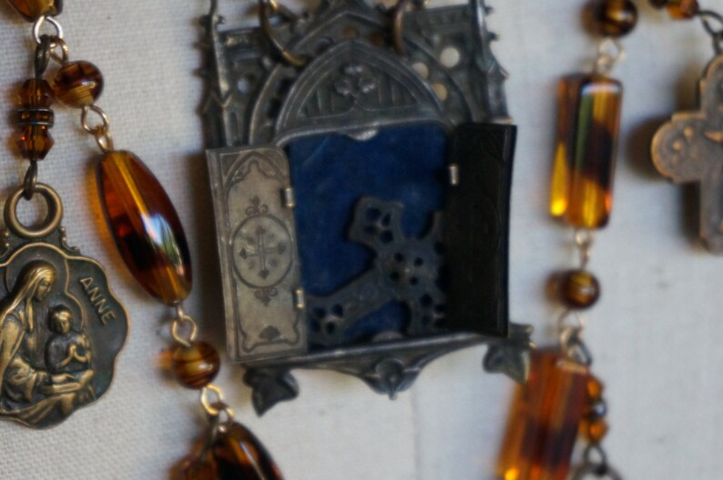pocket alter FINAL PAYMENT RESERVED listing for Sherry mourning locket and antique medals Antique French Tortoise shell glass beads