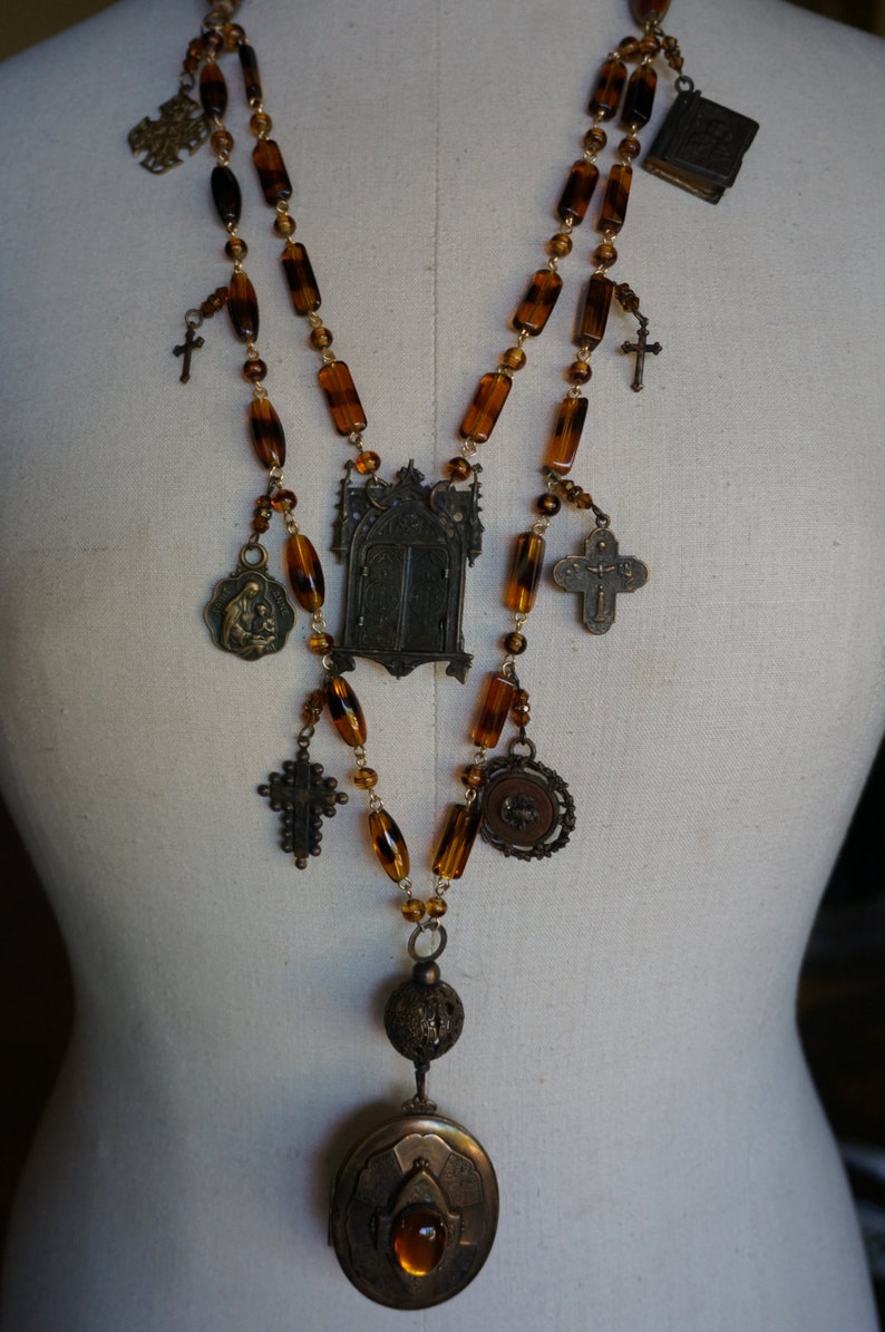 pocket alter FINAL PAYMENT RESERVED listing for Sherry mourning locket and antique medals Antique French Tortoise shell glass beads