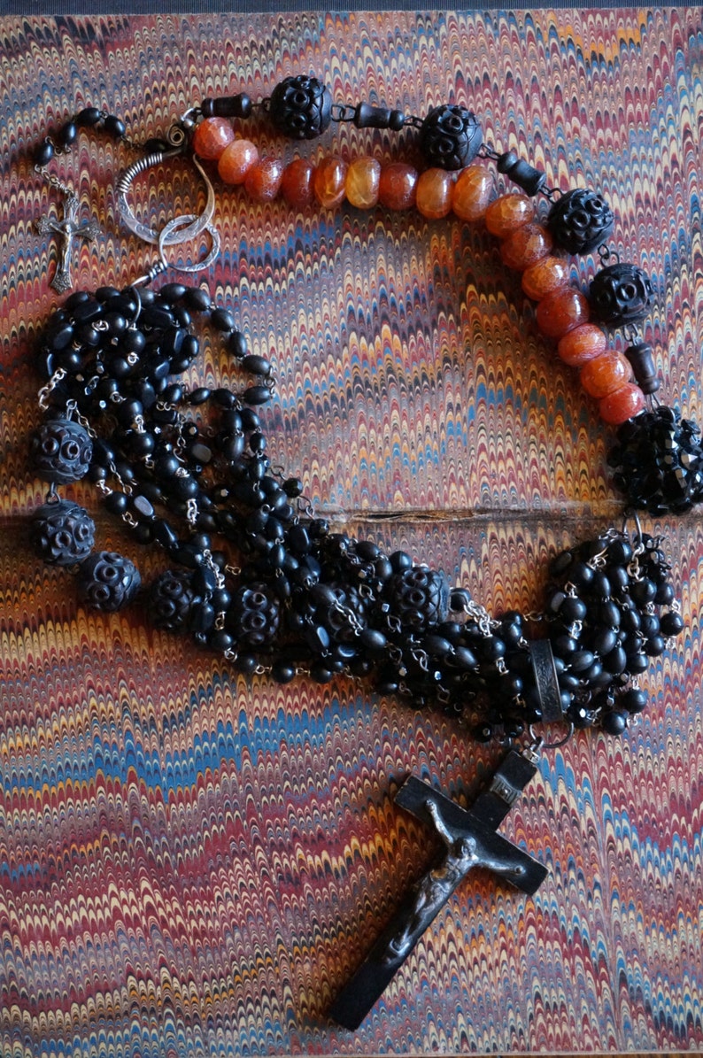 Antique Wooden carved rosary beads vintage black rosaries Etsy