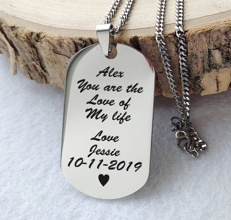 Engraved Men's Dog Tag Necklace Custom text Dog Tag Etsy