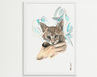 Cat in hand Wall print/ Poster Cute kitten Watercolor/ Digital prints pets/ Animal wall art/ Cat and stained glass/ cat lover gift