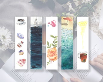 Unique printable watercolor bookmarks set of 5/ book lover reader gift /teacher gift / stocking stuffer