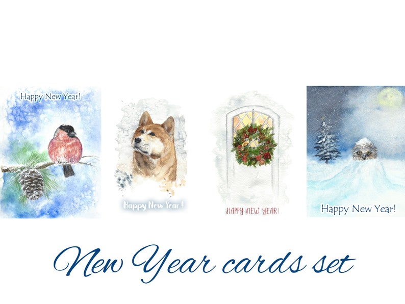 Printable Fresh new 12 months card mounted of 4 / Fast Down load refreshing calendar year card / akita bullfinch watercolor card / printable watercolor card image regarding Printable New Years Cards referred to as Printable Fresh new Yr card mounted of 4 / Instantaneous Obtain fresh calendar year card / akita bullfinch watercolor card / printable watercolor card
