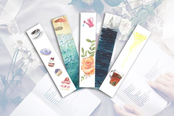 unique printable watercolor bookmarks set of 5 book lover etsy denmark