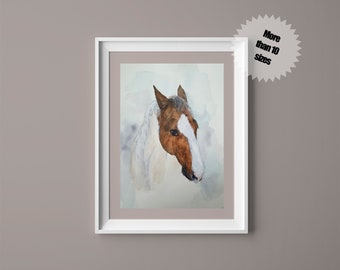 Horse portrait Watercolor Wall print/  instant download horse living room art/ printable animal wall art/horse lovers gift painting