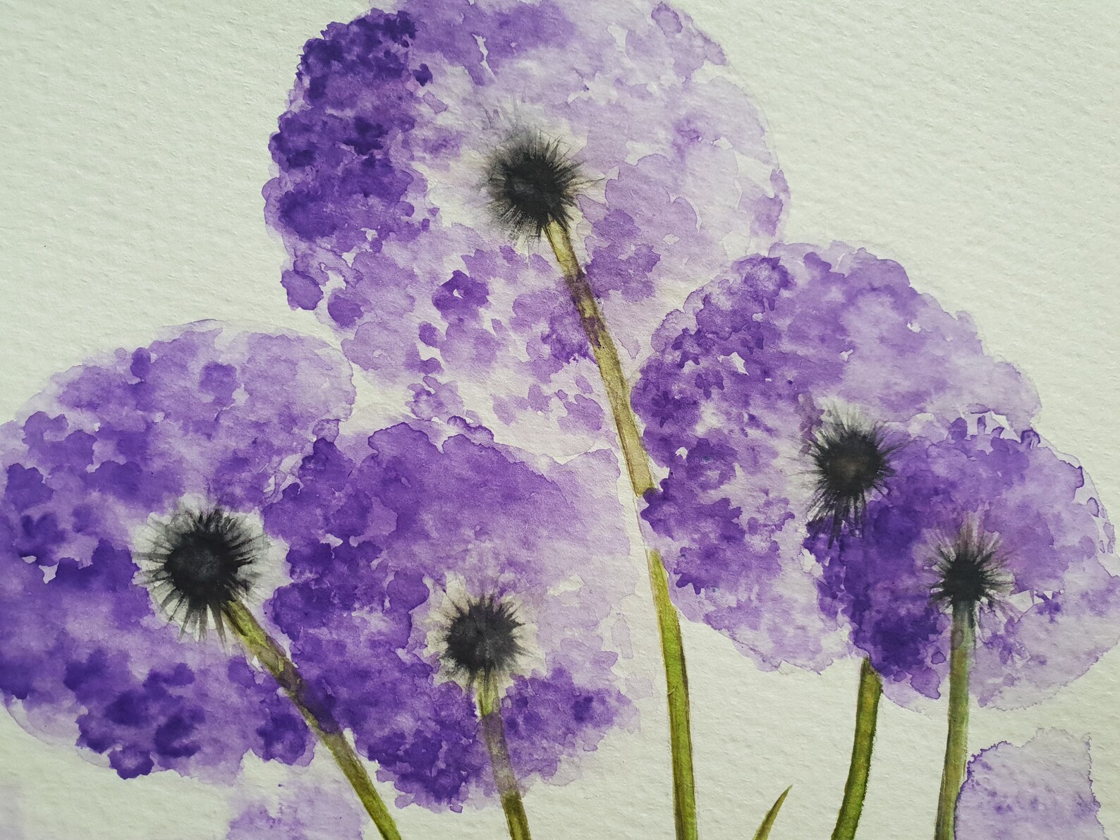 Pintura original flores púrpura acuarela / jardín rústico arte | Etsy