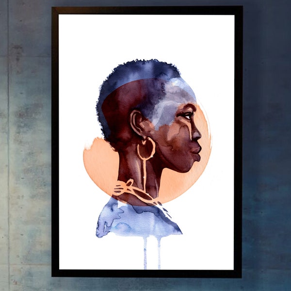 Watercolour Profile in Blue and Orange, A4 Print - Fashion Illustration, Watercolour Painting, Portrait