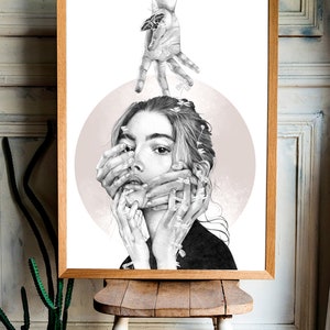 The Beast Giclee Print, A4, A3 or A2 - Anxiety Illustration, Mental Health Wall Art