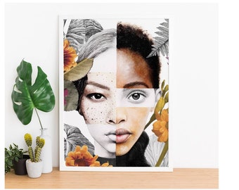 Beauty Has No Colour Art Print, Diversity Collage, Feminism Wall Art