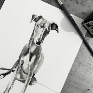 Whippet in Black Ink - Dog Print, Lurcher, Sighthound, Italian Greyhound, Pet Portrait, , A5, A4 Giclee Print