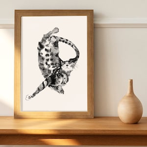 Impresión de gato en tinta negra: gatito, bengalí, gato atigrado, retrato de mascota, animales lindos, minino, impresión giclée A5, A4