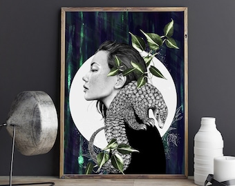 Impresión giclée de pangolín, tamaño A4, A3 o A2. Arte mural inspirado en la jungla, ilustración de pangolín.