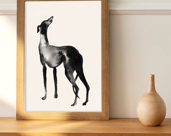 Greyhound in  Black Ink - Dog Print, Sighthound, Long dog, Pet Portrait, Whippet, Lurcher, A5, A4 Giclee Print