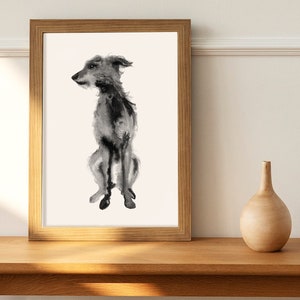 Lurcher in Black Ink - Dog Print, Sighthound, Long dog, Pet Portrait, Whippet, Lurcher, A5, A4 Giclee Print