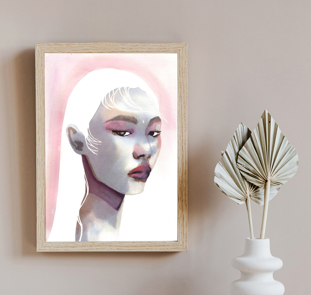 Pink Portrait Pink Portrait, Woman's Face, Original Watercolour Painting (A4) - Etsy