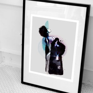 Dreamland Print, Inchiostro su carta con tecniche digitali - Arte murale figurativa, Arte dell'acquerello, Empowerment femminile