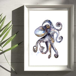 Colourful Octopus Print, Watercolour Art, A5, A4 or A3 - Bathroom Wall Art, Squid, Cephalopod, Jellyfish