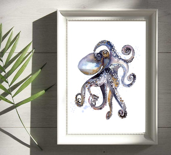 カラフルなタコのプリント、水彩画、A5、A4、またはA3 - Etsy 日本