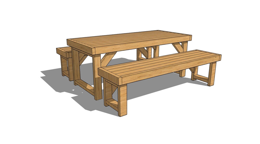 Easy Solid Wood Bench Table Plans Instructions Outdoor Dining Etsy
